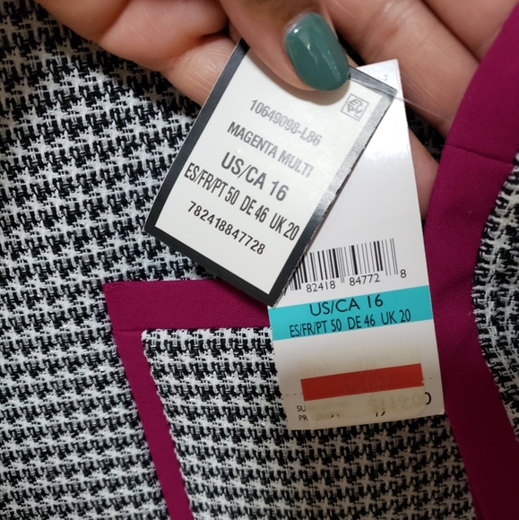 Nine West Checkered Houndstooth Blazer Jacket Magenta Purple Trim, 16 - Picture 6 of 6